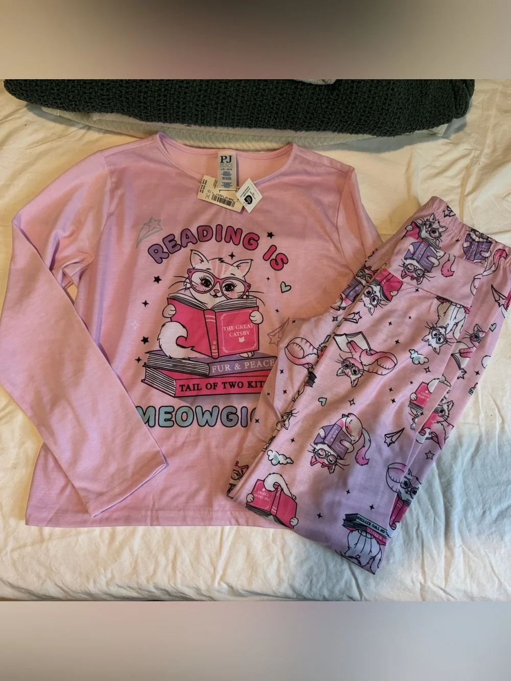 The Children's Place Pink Cat 'Reading Is Meowgical' Pajama Set